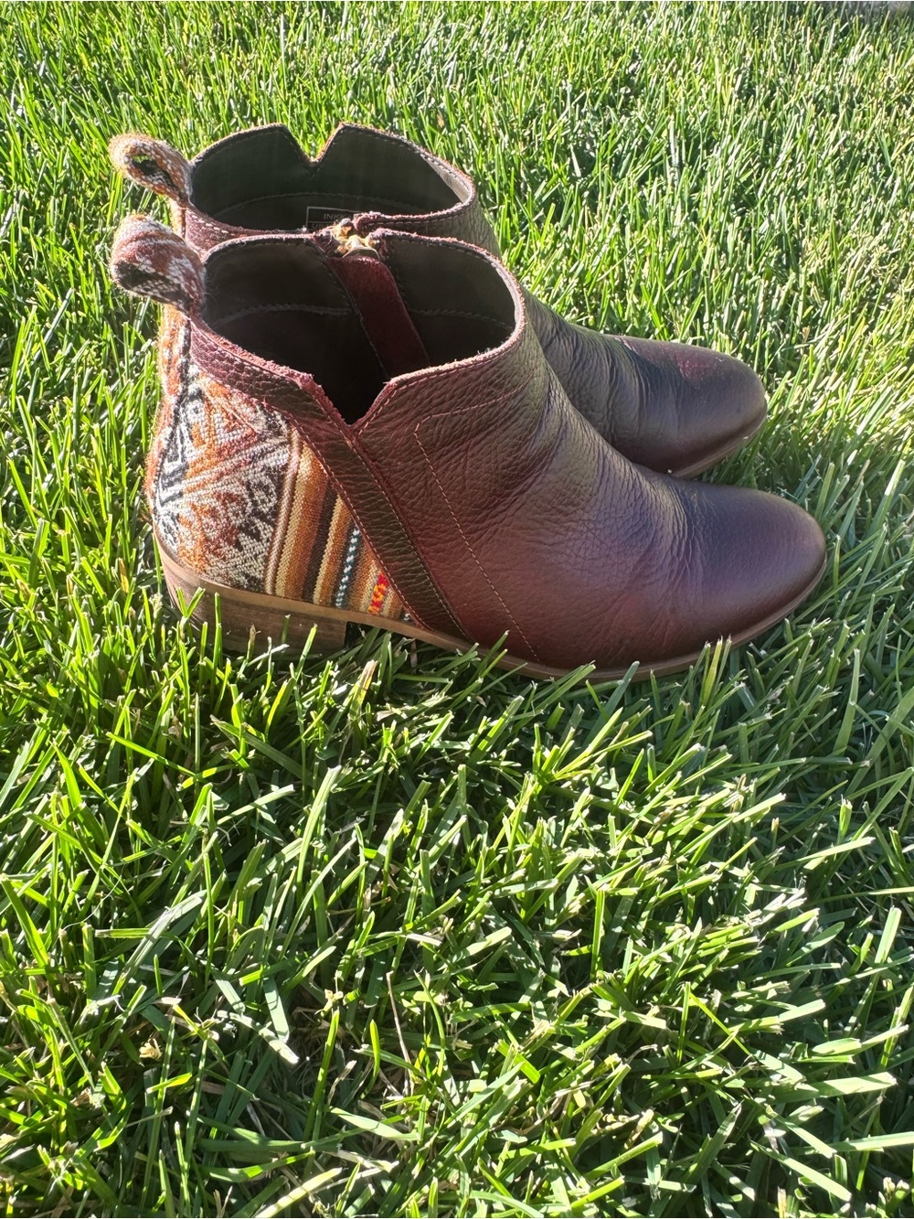 Inkkas Leather Ankle Booties Southwestern Woven Heel Size 7